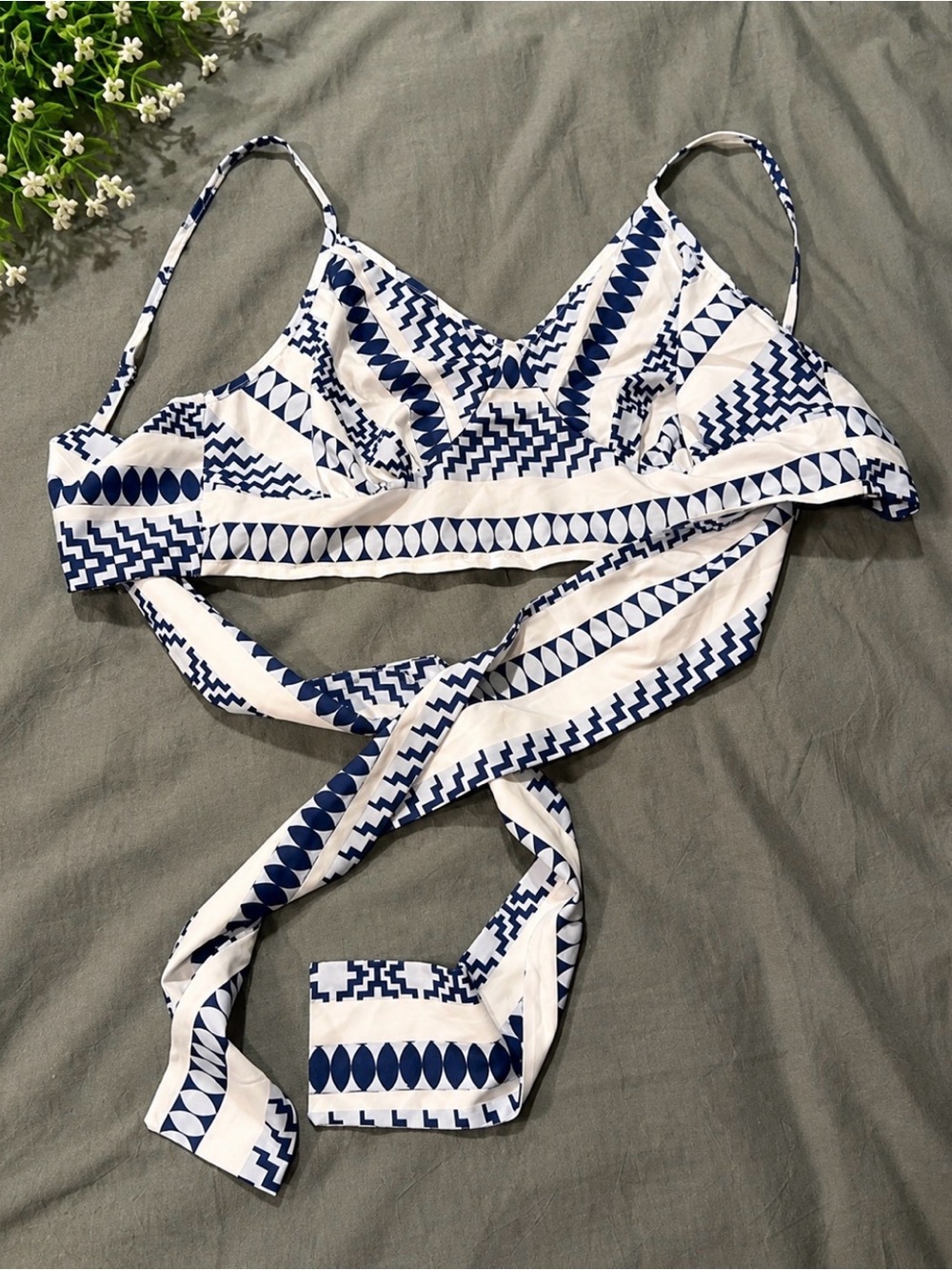 Womenβs Navy & White Printed Wrap Crop Top